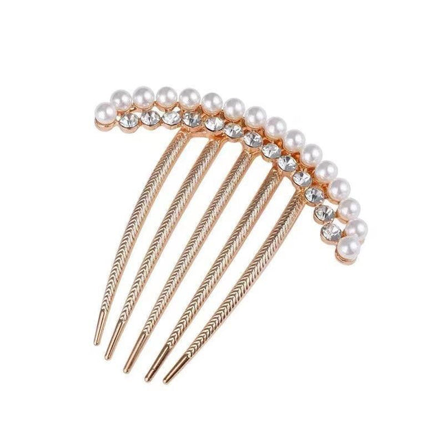 Rhinestone Pearl Hair Comb Golden Temperament Ornament Hair Comb Temperament - Aimall