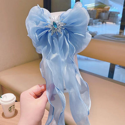Girls Snowflake Hair Clip Tulle Veil Bow Barrettes Christmas Hairband Gift Party - Aimall