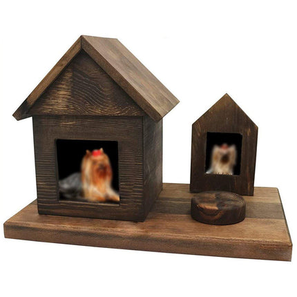 Pet House Urns Dog Cat Ashes Urn with Photo Frame Memory Box Wooden Memorial Pet - Aimall