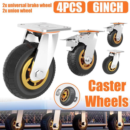4pcs 6inch Heavy Duty Swivel Caster Wheels 150mm 1000kg Load 2 with Brakes