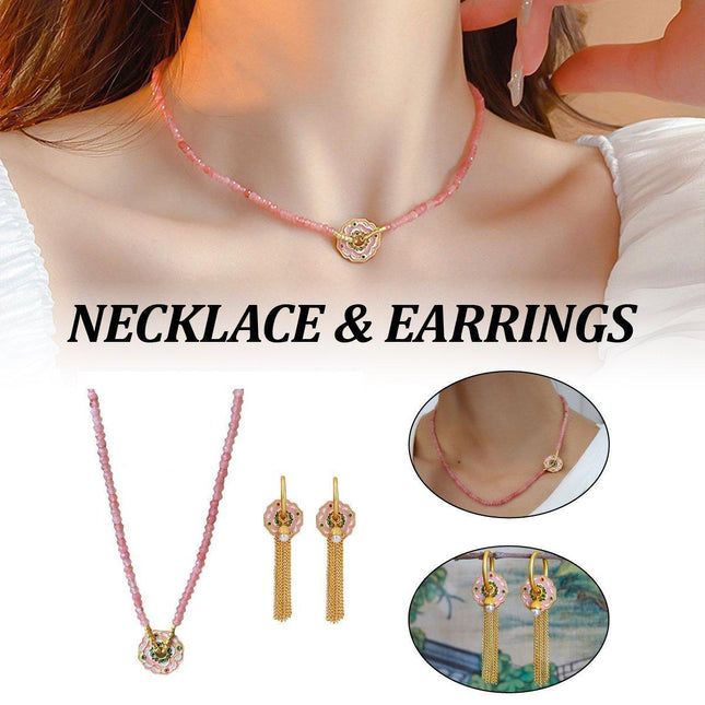 New-Chinese Coloured Flower Beaded Necklace and Earrings Set Fashion Jewelry