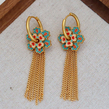 New Chinese Tassel Heart Flower Earrings Women Elegant Dangle Drop Fashion
