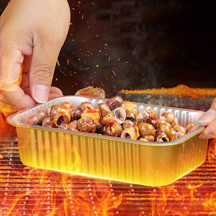 50 PCS Thickened Foil Box with Plastic Lid Rectangular Aluminum Foil