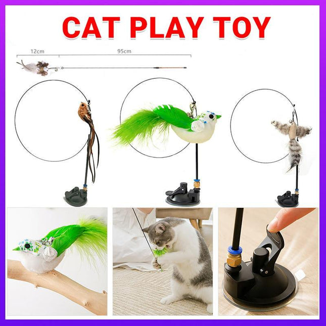Cat Play Toy Simulation Birds Teaser Wand Interactive Stick with Suction Cup AU - Aimall