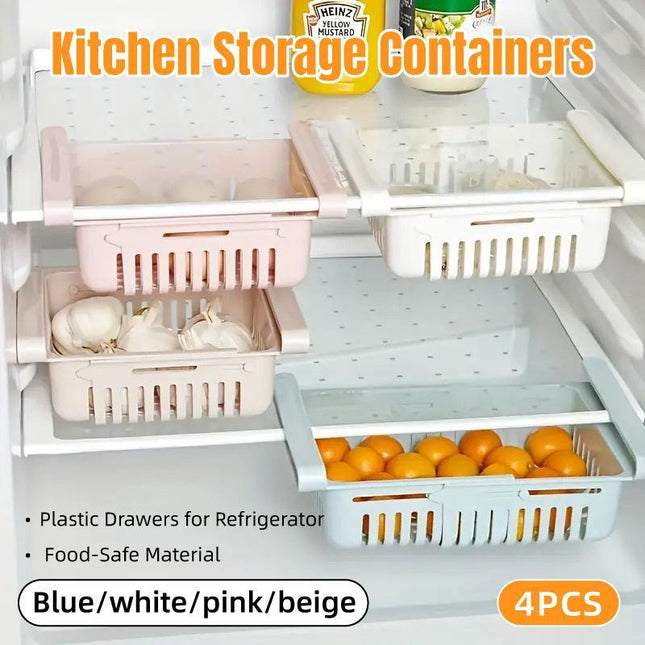 4pcs Fridge Storage Basket Organiser Egg Storage Rack Refrigerator Shelf Bins