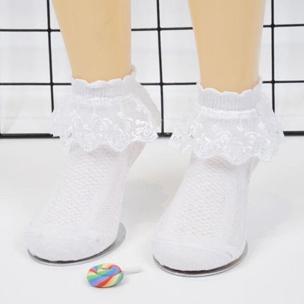 Girls Kids Lace Ruffle Ankle Short Socks Frilly Toddler Princess Socks 0-9 Yrad M Size - Aimall