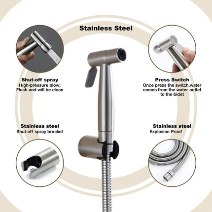 3PCS 304 Stainless Steel Handheld Bidet Spray Gun Toilet Cleaner Non Perforated