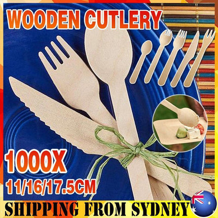 Eco-Friendly Wooden Cutlery Spoon Knives Fork Teaspoon utensils Party Home - Aimall