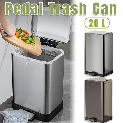 20L Rubbish Bin Foot Operated Household Trash Can with Lid Large Capacity