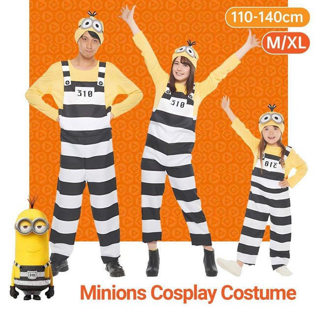 M/L Minions Halloween Costume Yellow Striped Prisoner Cartoon Character Clothes