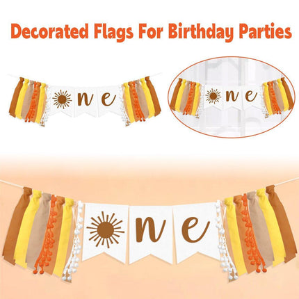 Birthday Party Flag High Chair Decoration Sun Theme Baby Flag Cloth Flowers