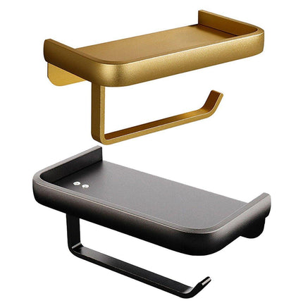 Wall Mounted Aluminum Toilet Paper Holder Non-perforated Tissue Cell Phone Shelf