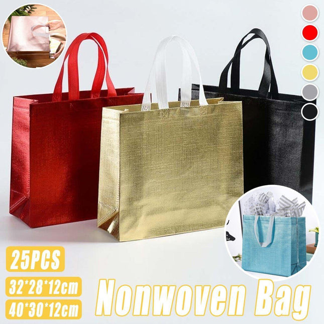 25PCS Embossed Non-Woven Tote Bag Fashion Shopping Gift Packaging Bag