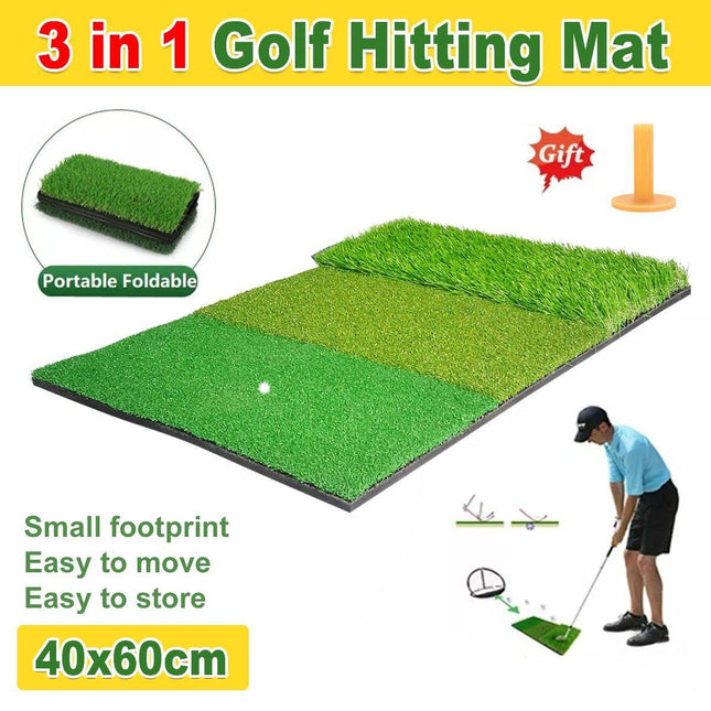3in1 Golf Training Mat Portable Hitting Practice Driving Range Training Tool