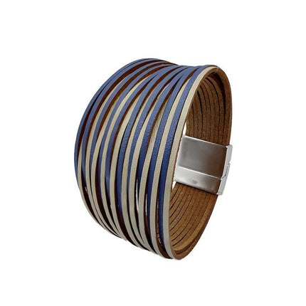 Multiple Gradient Leather Wristband Bracelet Bangle Magnetic Clasp Bracelet - Aimall