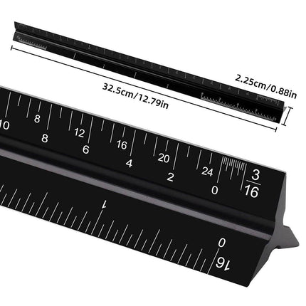 Aluminum Alloy Black Triangular Ruler Imperial Laser Engraved Architect Tool