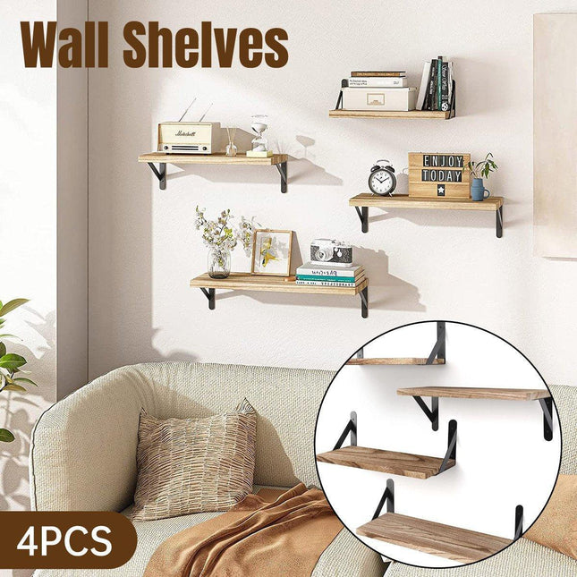 4pcs Solid Wall Shelf for Living Room Bedroom Entrance Storage Floating Shelves