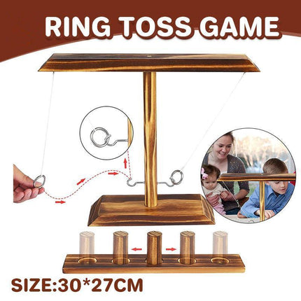 Wooden Hook and Ring Toss Game Shot Ladder for 2 People Party Bar Drinking Toy - Aimall
