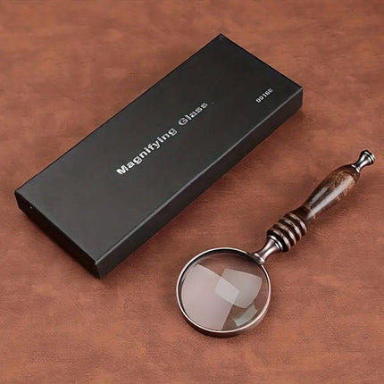 1PCS Vintage Ebony Handle Handheld Metal Magnifier Classical Nostalgic Gift Box