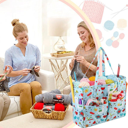 Crochet Yarn Storage Bag Blue Oxford Fabric Knitting Organizer Tote for Crafts