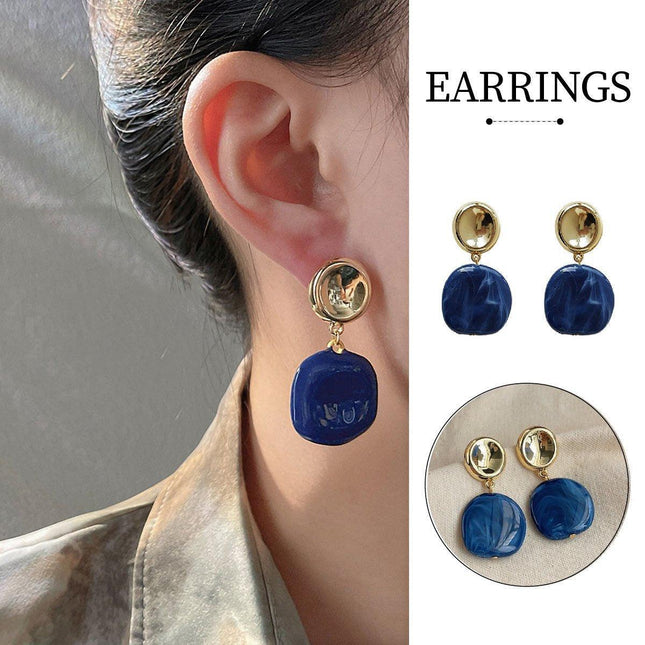 Irregular Blue Earrings For Women Retro Style Elegant Literary Fashion Jewelry