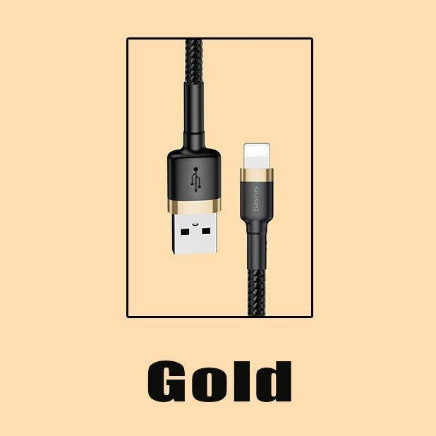 GoldBlack Genuine BASEUS 2.4A USB to Lighting Charging Cable Cord for iPhone 13 12 Pro XS - Aimall