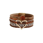 Chic Women's Multi-Color Leather Wrap Bracelet Love Heart Charms Magnetic Clasp - Aimall