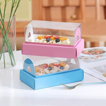 20pcs Transparent Long Cake Roll Packing Boxes Clear Dessert Bakery Containers