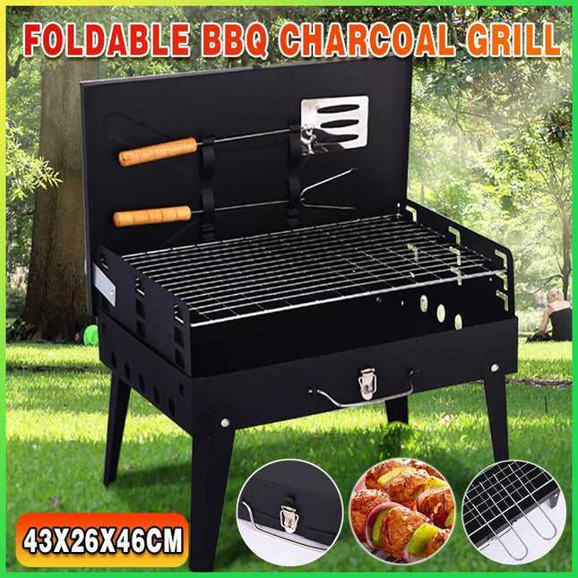 Foldable BBQ Charcoal Grill Portable Outdoor Hibachi Camping Barbecue Large Set - Aimall