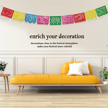 Carnival Party Decor Square Paper Cut Plastic Flower Flag Banner for Celebration