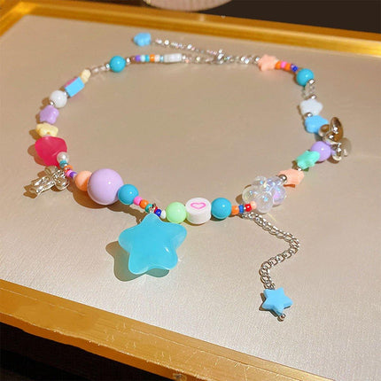 Colourful Love Pentagram Dopamine Necklace Fashion Jewellery Women Girls