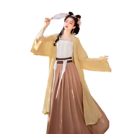 Hanfu Yellow Jacket Beige Traditional Chinese Long Coat for Spring/Summer Wear