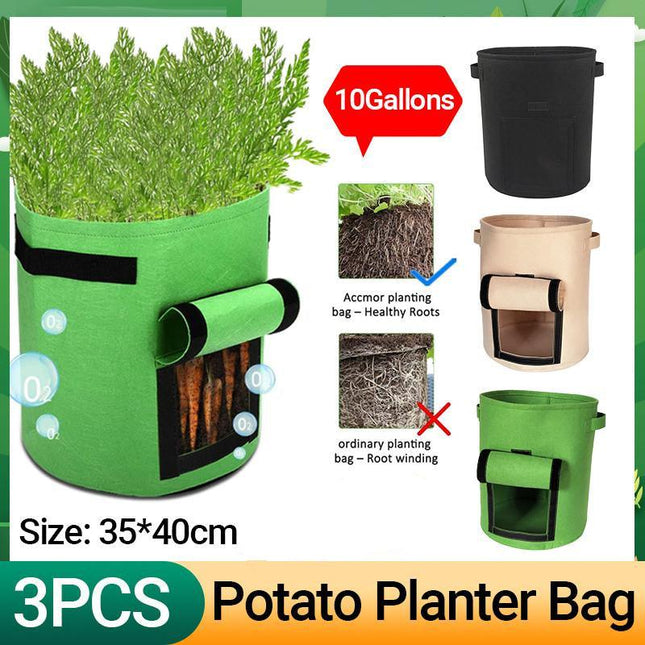 3X 10 Gallon Potato Grow Planter Container Bag Pouch Root Plant Growing Pot Side - Aimall