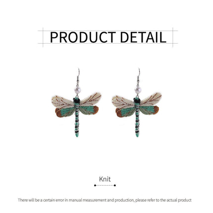 Vintage Dragonfly Earrings Ethnic Fabric Dangle Jewelry for Women Fashion