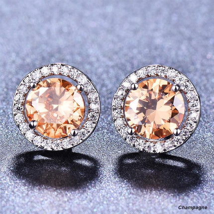 Female Round Zircon Stud Earrings Full Diamond Boucle Big Hollow Cubic Gift - Aimall