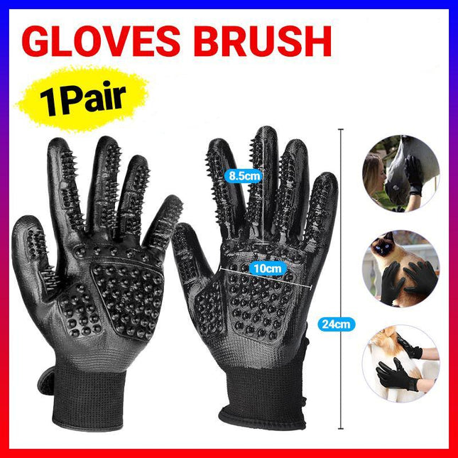 1Pair Horse Pet Dog Grooming Gloves Brush Hair Remover Shedding Massage Cleaner - Aimall
