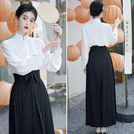 Elegant National Style Hanfu Two-Piece Set with Long Skirt and Daily Wear Top
