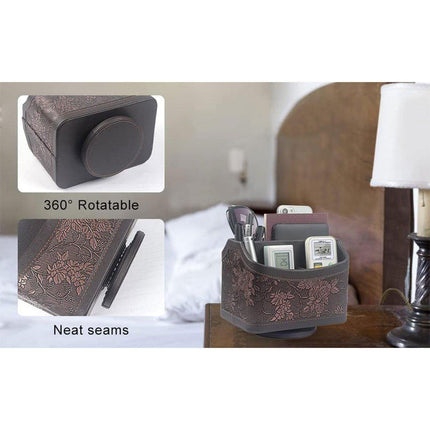 Leather Remote Control Holder 360 Degree Spinning Desk TV Remote Table Organizer