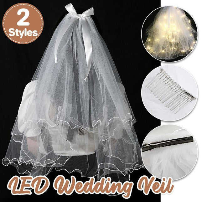 Bow Flower Girl Children Kids Hair Head Veil pearl with Lamp Flashing Wedding - Aimall