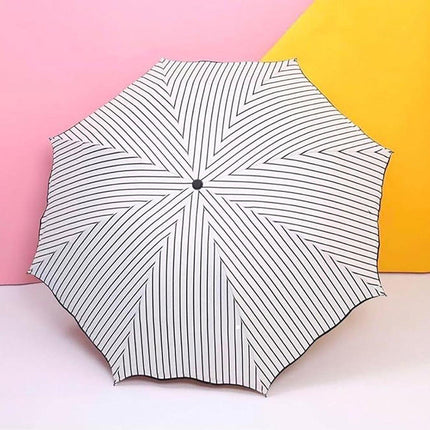 Stripe Sun Umbrella Rainy Folding Umbrella Women Sunscreen Black Rubber Sunshade