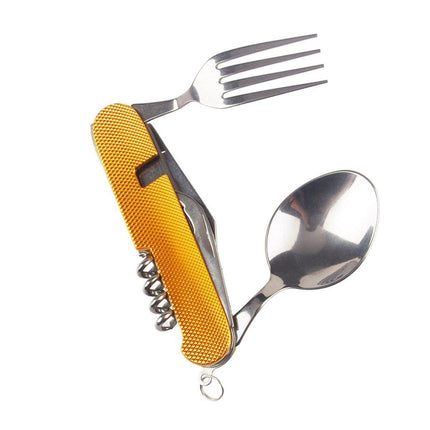 2X 6 in 1 Pocket Hiking Set Tool Fork Spoon Utensil Folding Camping Knife Travel