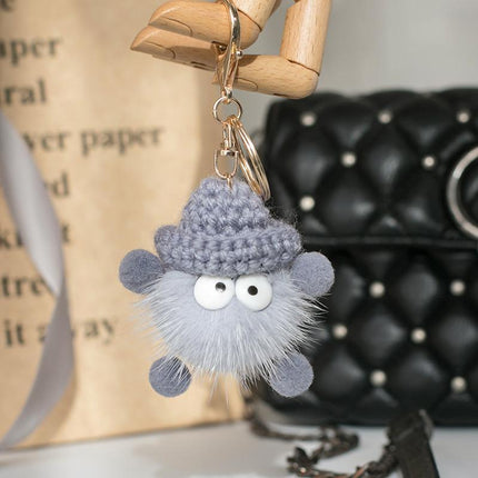 Cartoon Animal Plush Small Coal Ball Backpack Pendants Keychain Doll Keyring Car - Aimall