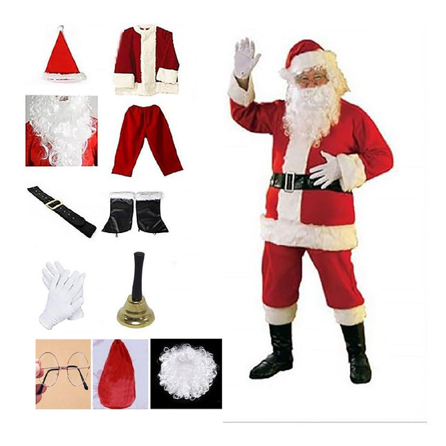 Classic 11-piece Luxury New Plus Size Santa Suit Classic Stage Costume Set