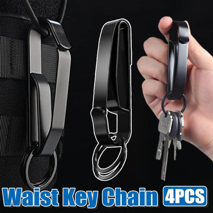 4PCS Black Keychain with Dual Rings Stainless Steel Belt Clip Wear Belt Buckle