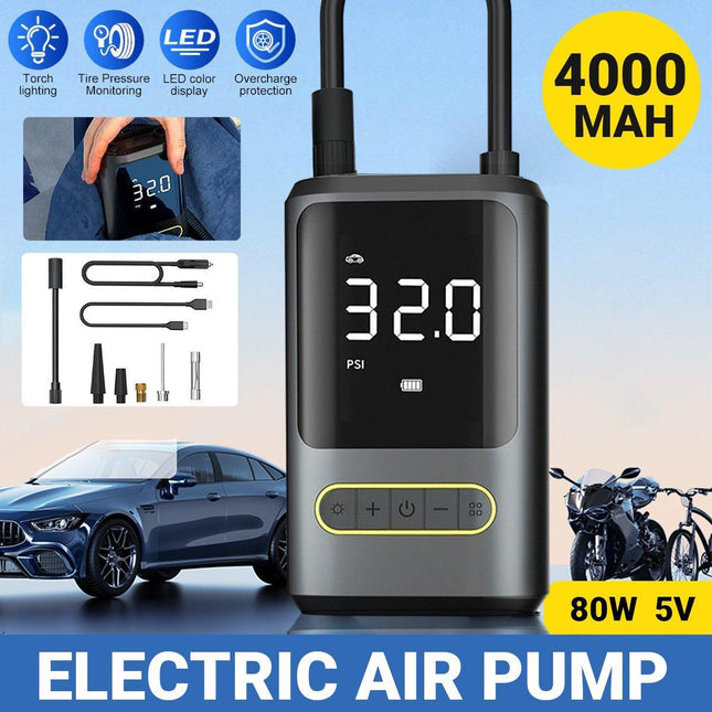 Portable Mini Car Air Pump USB Wireless Rechargeable Tire Inflator withLED Light