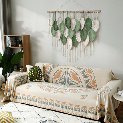 Cotton Rope Woven Leaves Tapestry Wall Hanging for Living Room Bedroom Decor