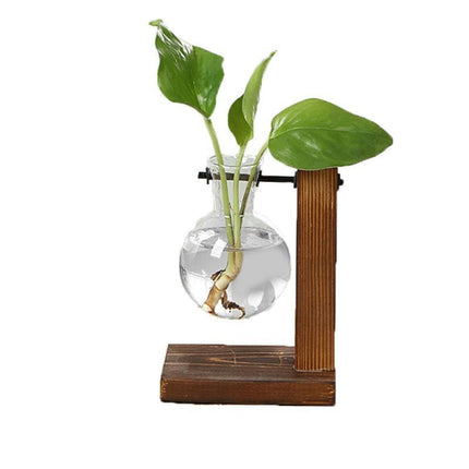 Wooden Stand Glass Flower Vase Hydroponic Hanging Plant Terrarium Container - Aimall