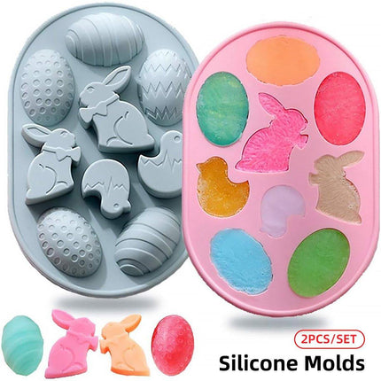 2PCS Easter Rabbit Egg Silicone Molds DIY Baking Mold for Cake Chocolate Decor