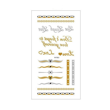 Women Lady Metallic gold silver color boho arm Body Temporary Tattoo Sticker Art - Aimall