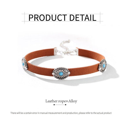 Brown Leather Rope Necklace Vintage Style Choker Women Elegant Fashion Jewelry